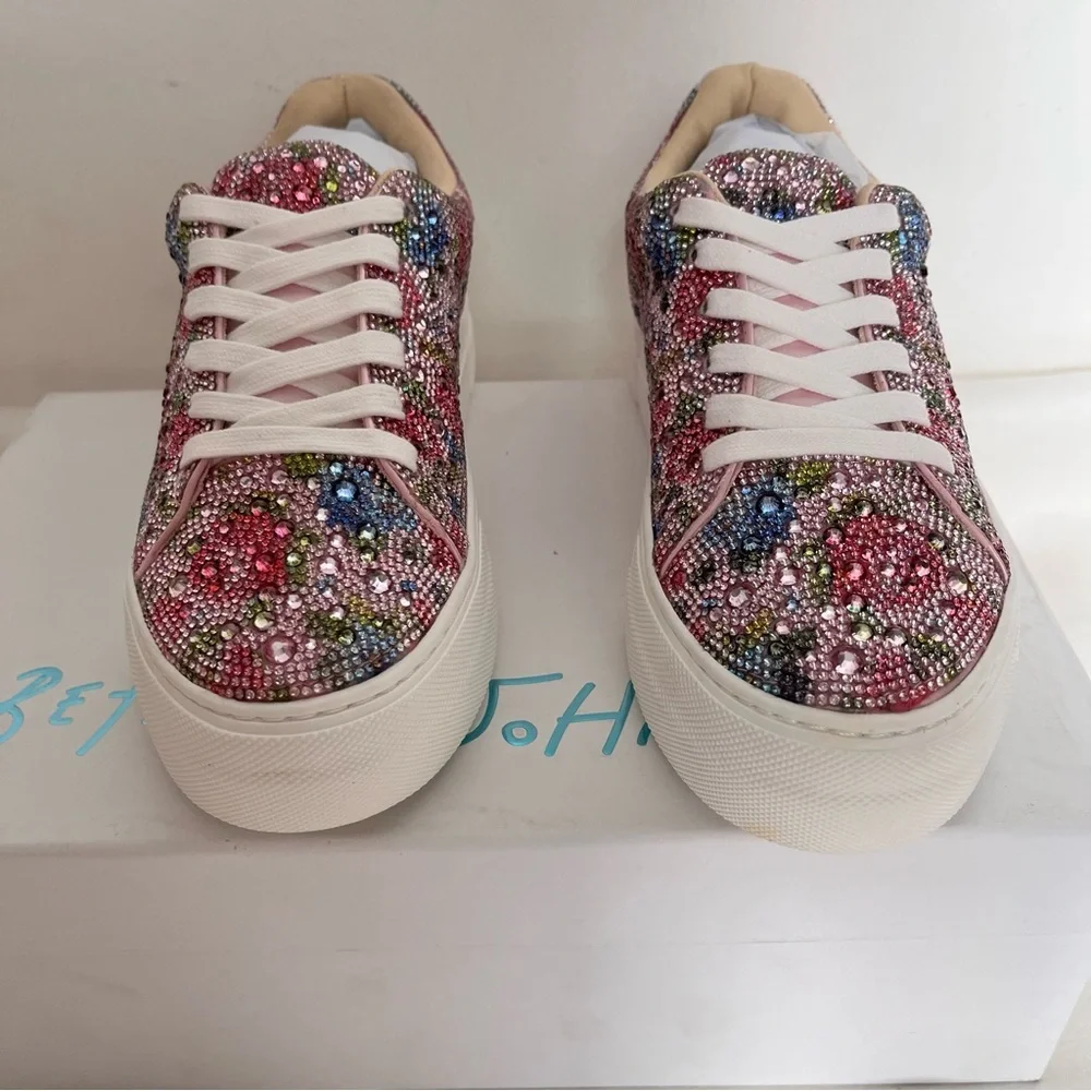 Betsey Johnson Sidny rhinestone floral Pink and Silver Sneakers 6.5 - Picture 4 of 10